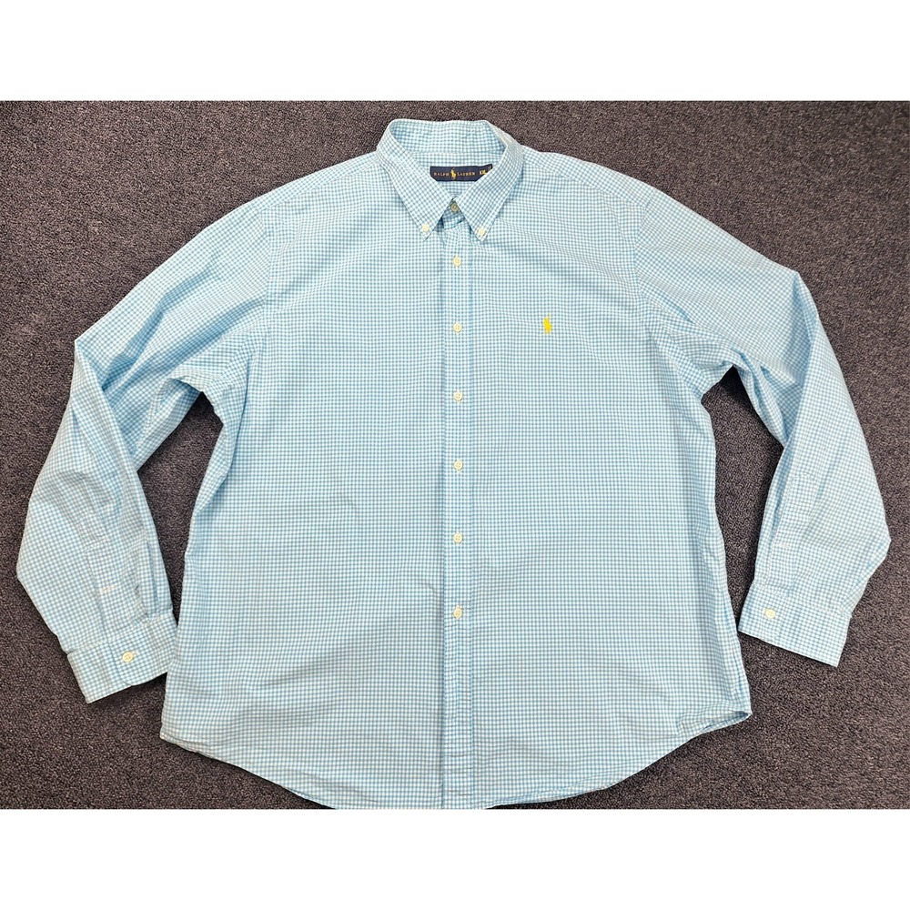 Ralph Lauren Men's Button Down Long Sleeve Shirt Blue White Checkered Sz XXL